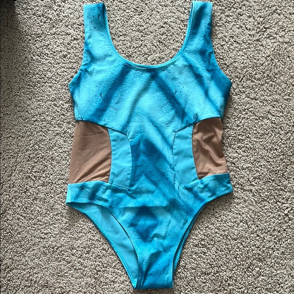 Nomads Blue and Tan One-Piece Swimsuit, NWOT